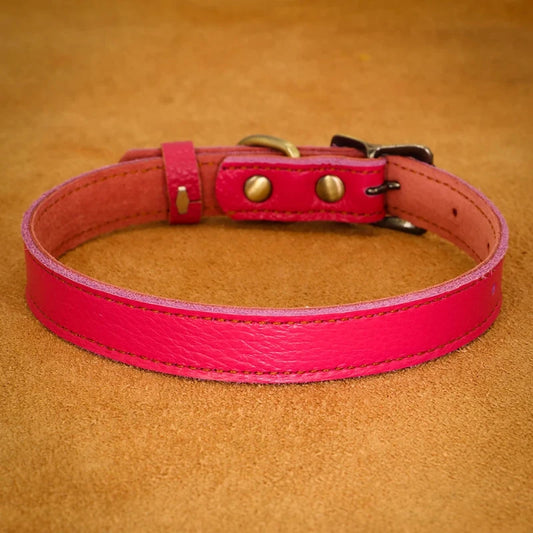 Pink leather dog collar for large dogs
